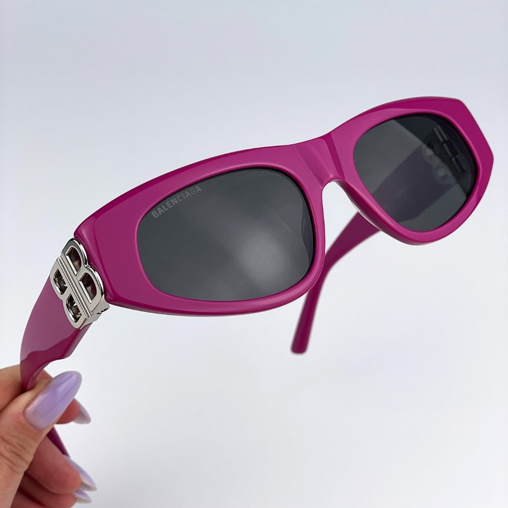 Balenciaga BB0095S 017 BRAND NEW Sunglasses Fuchsia Silver Grey Cat Eye Unisex